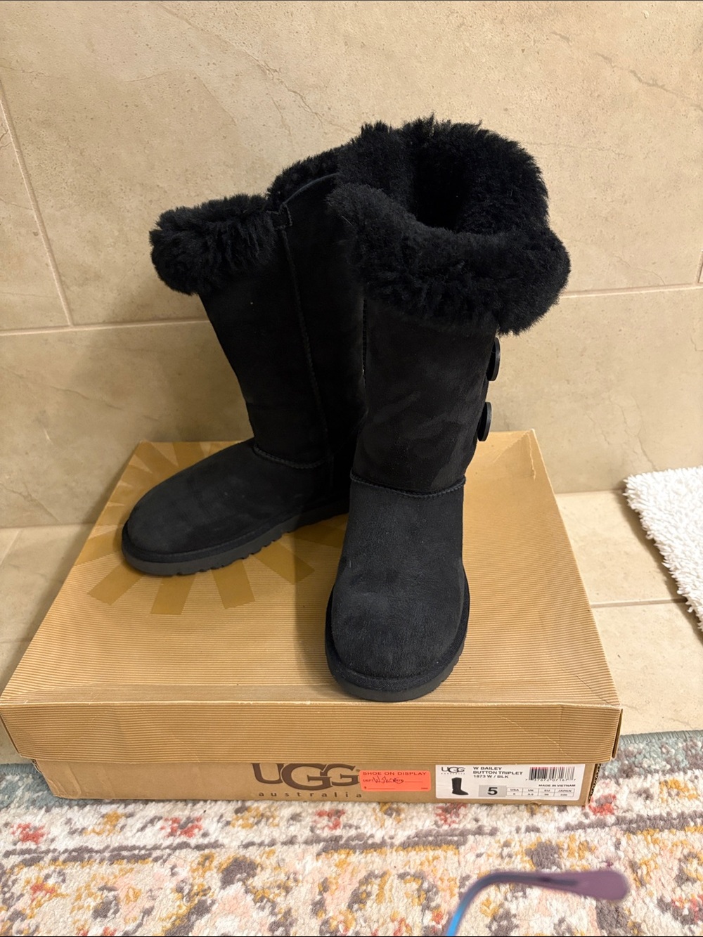 UGG Black Mid-Calf Shearling Button Boots